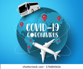 Coronavirus Global Travel Vector Concept. Coronavirus Covid-19 In World Pandemic Disease Outbreak With Airplane, Passport And Ticket Elements Affecting Travel Industry. Vector Illustration.