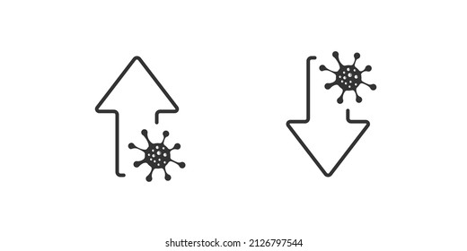 Coronavirus graph chart arrow isolated icon in line style. Vector illustration growth and decline in flat.