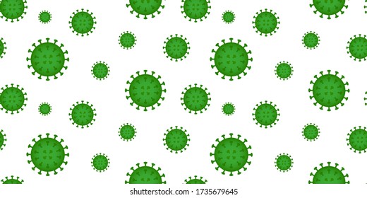 Coronavirus green bacteria cell seamless pattern on white background vector illustration