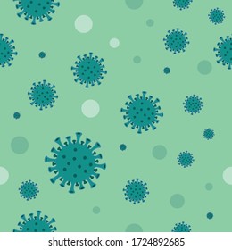 Coronavirus green bacteria illustration seamless pattern on green background