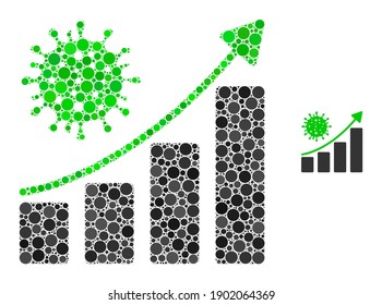 Coronavirus growing trend composition of filled circles in variable sizes and color tints. Vector dots are combined into coronavirus growing trend composition.