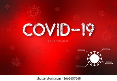 Coronavirus Grunge Aged Background. Infographic Element. Virus Icon Grunge Texture. Corona Virus Map. Wuhan Pneumonia. COVID-19 NCOV-2019 Corona Virus Distressed. Bacteria. Vector Illustration