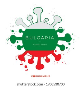 Coronavirus in grunge style with color splashes and national flag : Bulgaria : Vector Illustration