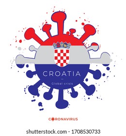 Coronavirus in grunge style with color splashes and national flag : Croatia : Vector Illustration