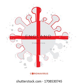 Coronavirus in grunge style with color splashes and national flag : England : Vector Illustration