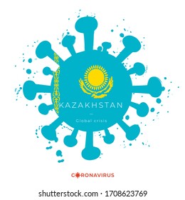 Coronavirus in grunge style with color splashes and national flag : Kazakhstan : Vector Illustration