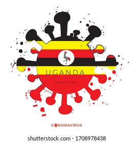 Coronavirus in grunge style with color splashes and national flag : Uganda : Vector Illustration