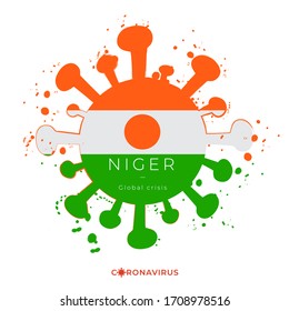 Coronavirus in grunge style with color splashes and national flag : Niger : Vector Illustration