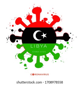 Coronavirus in grunge style with color splashes and national flag : Libya : Vector Illustration