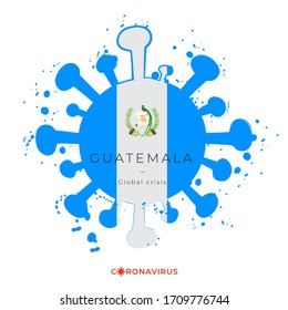 Coronavirus in grunge style with color splashes and national flag : Guatemala : Vector Illustration