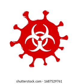 Coronavirus grunge symbol. Covid-19 Biohazard warning sign. Epidemic and pandemic vector symbol.