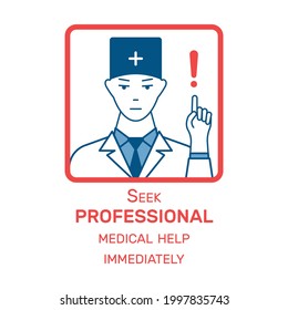 Coronavirus guide flat icon with seeking professional help warning vector illustration