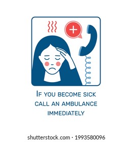 Coronavirus guide icon with call ambulance symbol flat vector illustration
