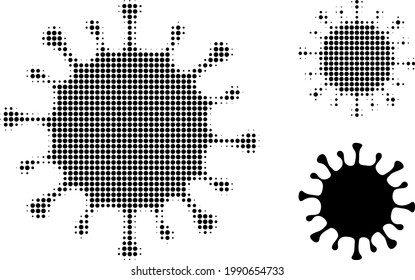 Coronavirus halftone dotted icon. Halftone array contains round points. Vector illustration of coronavirus icon on a white background.