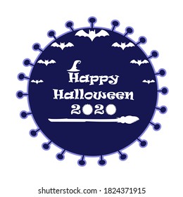 Coronavirus Halloween vector symbol or art 2020-- with bats, witch hat and broomstick