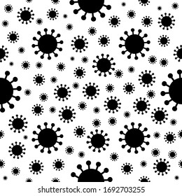 Coronavirus hand drawn bacterias in seamless pattern. Vector stock illustration.