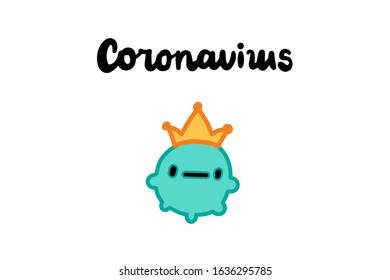 Coronavirus hand drawn vector illustration in cartoon comic style character turquoise with yellow crown epidemic poster