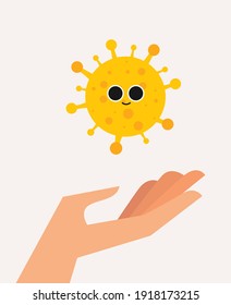 Coronavirus and hand illustration. Cute vector of coronavirus 
