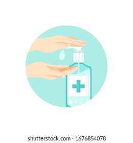 Coronavirus. Hand sanitizer. Disinfection. Hand sanitizer bottle, washing gel. Vector illustration. Isolated on white background. 