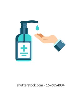 Coronavirus. Hand sanitizer. Disinfection. Hand sanitizer bottle, washing gel. Vector illustration. Isolated on white background. 