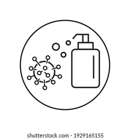 Coronavirus hand sanitizer vector icon flat design. 2019-nCoV black on white background isolated. COVID-19 editable vector icon design. Pandemic Influenza global outbreak. Danger virus infection logo.
