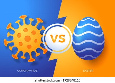 Coronavirus or happy easter vector illustration. Creative concept of versus virus covid-19 and easter egg icon. Flat vector illustration.