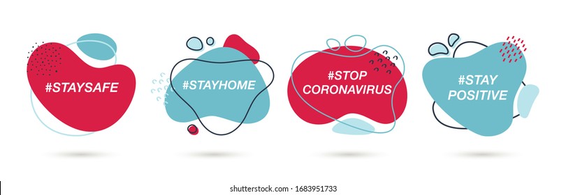 Coronavirus hashtags set to prevent the spread of coronavirus. Quarantine and self-isolation quotes. COVID-19 hashtags collection. Stay Home, Stay Safe, Stop coronavirus, Stay Positive . 