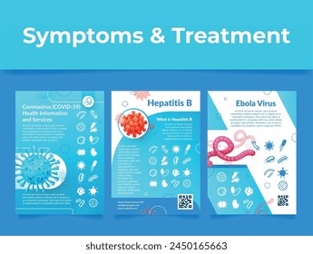 Coronavirus Hepatitis B und Ebola Virus Medizin Werbung Plakat Design Vorlage Set Vektorillustration. Medizin Gesundheitsversorgung Krankheitsbehandlung und Prävention Symptome Information Magazin Seite