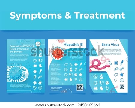Coronavirus Hepatitis B and Ebola virus medical advertising poster design template set vector illustration. Medicine health care disease treatment and prevention symptoms information magazine page