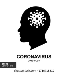 Coronavirus Symbol in Gehirn des menschlichen Kopfes. 
