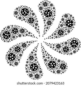 Coronavirus icon centrifugal motion turbine fireworks shape. Turbine centrifugal explosion organized from random coronavirus icons.