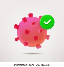Coronavirus icon with checkmark. 3d vector icon