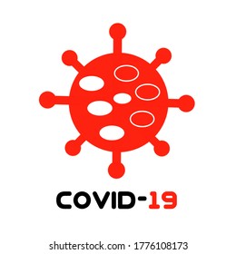 Coronavirus icon. COVID-19 disease image with black text. SARS pandemic red symbol.