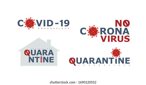 Coronavirus icon. COVID-19. Quarantine sign. China pathogen respiratory infection. Set of lettering isolated on white background. Vector illustration used for logo, web, print, banner, flyer.
