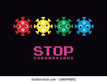 ícono de coronavirus en diferentes colores, alto coronavirus, lucha contra el coronavirus, juego retro