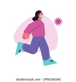 Coronavirus icon with flat character wearing protective mask vector illustration