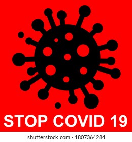 Coronavirus icon. Flat image of a virus on a red background with the inscription. Stop the dangerous coronavirus.