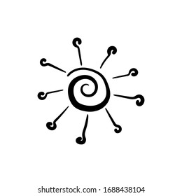 Coronavirus Icon . Hand drawn respiratory infection Pathogen, corona virus microbe. Crown virus icon. Black on white background isolated.