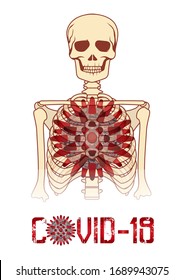 Coronavirus icon, human skeleton with virus covid-19, isolated, vector illustration