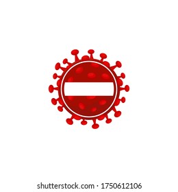 Coronavirus Icon with no entry Sign, Covid-19 Coronavirus Bacteria. No Infection and Stop Coronavirus for New normal after pandemic covid-19 Concept. Isolated vector icon.