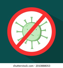 Afiche del icono del Coronavirus con la Cruz Roja Prohibida Signo en fondo gris, 2019-nCoV Novel Bacteria. Detener la propagación de los conceptos del virus Covid-19. 