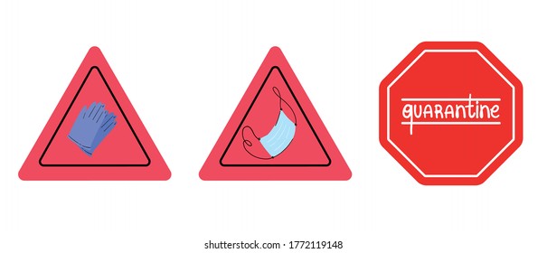 Coronavirus icon quarantine alert set. Corona virus warning sign logo concept vector illustration isolated on background. Template poster background  virus COVID 19 epidemic.