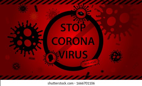 Coronavirus icon with red background. Stop coronavirus sign, 2019-nCoV Novel Coronavirus Bacteria.Stop.Dangerous Coronavirus.Vector Icon.