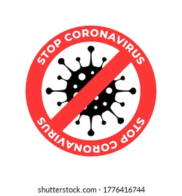 The Coronavirus Icon with Red Forbidden Signs, No Infections and Stop the Coronavirus Concept. Coronavirus Cells are Dangerous. Isolated Vector Icon