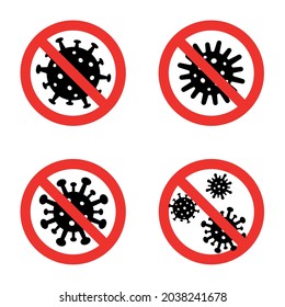 Coronavirus icon with red prohibit 2019-nCoV. Coronavirus Bacteria. Stop Coronavirus Concepts - stock vector.