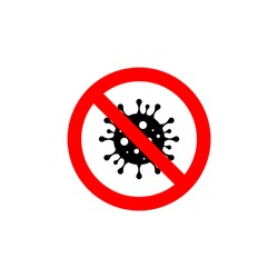 Coronavirus Icon With Red Prohibit Sign, Covid-2019 2019-nCoV Novel Coronavirus Bacteria. No Infection And Stop Coronavirus Concepts. Dangerous Coronavirus Cell In China, Wuhan. Isolated Vector Icon