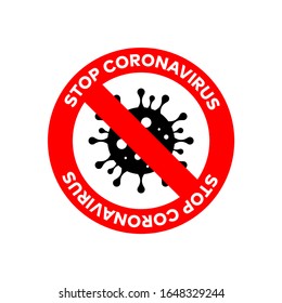 Значок коронавируса с красным знаком запрета, новые коронавирусные бактерии 2019-nCoV. Концепции отсутствия инфекции и остановки коронавируса. Опасная коронавирусная ячейка в Китае, Ухань. Изолированный векторный значок