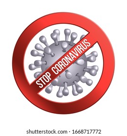 Coronavirus Icon with Red Prohibit Sign, 2019-nCoV Novel Coronavirus Bacteria. No Infection and Stop Coronavirus Concepts. Dangerous Cell from China