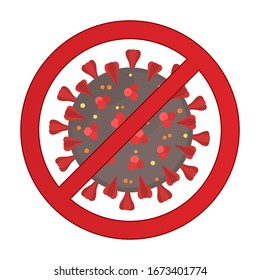 Coronavirus Icon with Red Prohibit Sign. Stop coronavirus. Isolated vector illustration on white background.