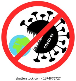 Coronavirus icon with Red Prohibit Sign, 2019-nCoV.  No Infection and Stop Coronavirus sign. Stop epidemy sign. Virus ban. COVID-19
